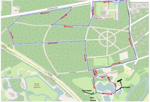 het loopparcours in het bos